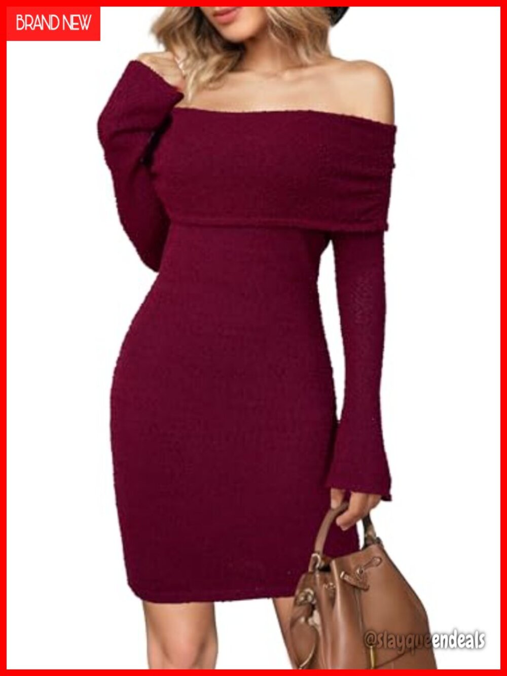 Wool Blend Off Shoulder Long Sleeve Sweater Dress
